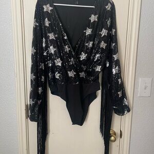 Nasty Gal Black and Silver Star Bodysuit